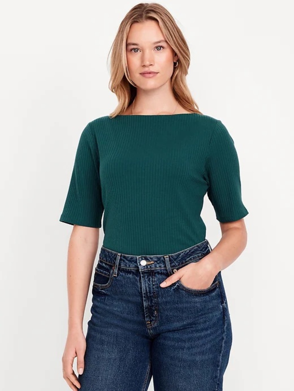 Old Navy Ribbed Boatneck Short-Sleeve Top in Teal